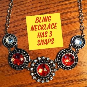 Bling Necklace with Three 18mm Red Snaps